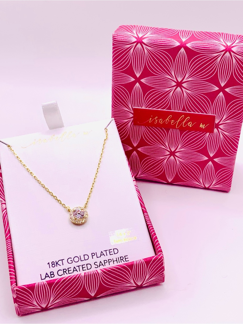Isabella M 18KT Gold-Plated Necklace with Pink Sapphire Halo Pendant